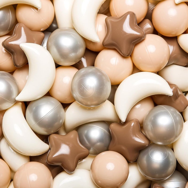 Gogoso Ball Pit Balls Stars Moon Shapes Plastic Pitballs for Toddler Play Tent Baby Photo Props Kids Pool Water Toys Kiddie Pool Party Decor, Coffee+Beige Mix Cream Colors +Pearl Colors,500PCS - Image 1